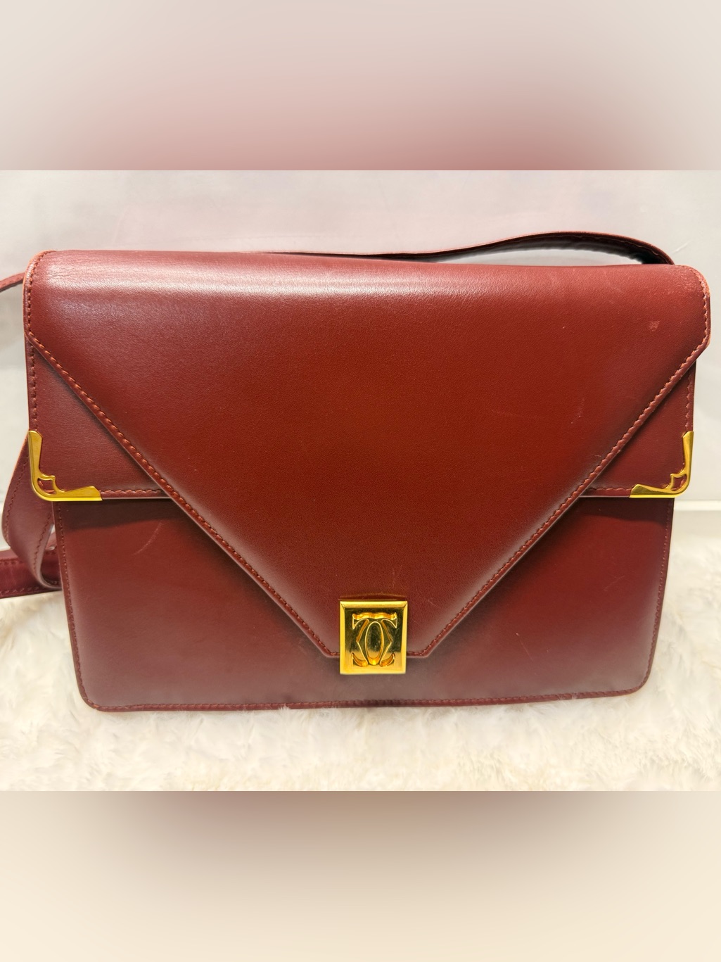 Cartier-Bourdeaux Gold Buckle Closure Crossbody Shoulder Bag